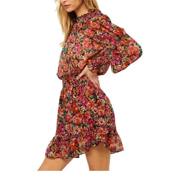 Misa Women's Marin Floral Long Sleeve Mini Dress Size Small Revolve Red Black - Picture 7 of 13